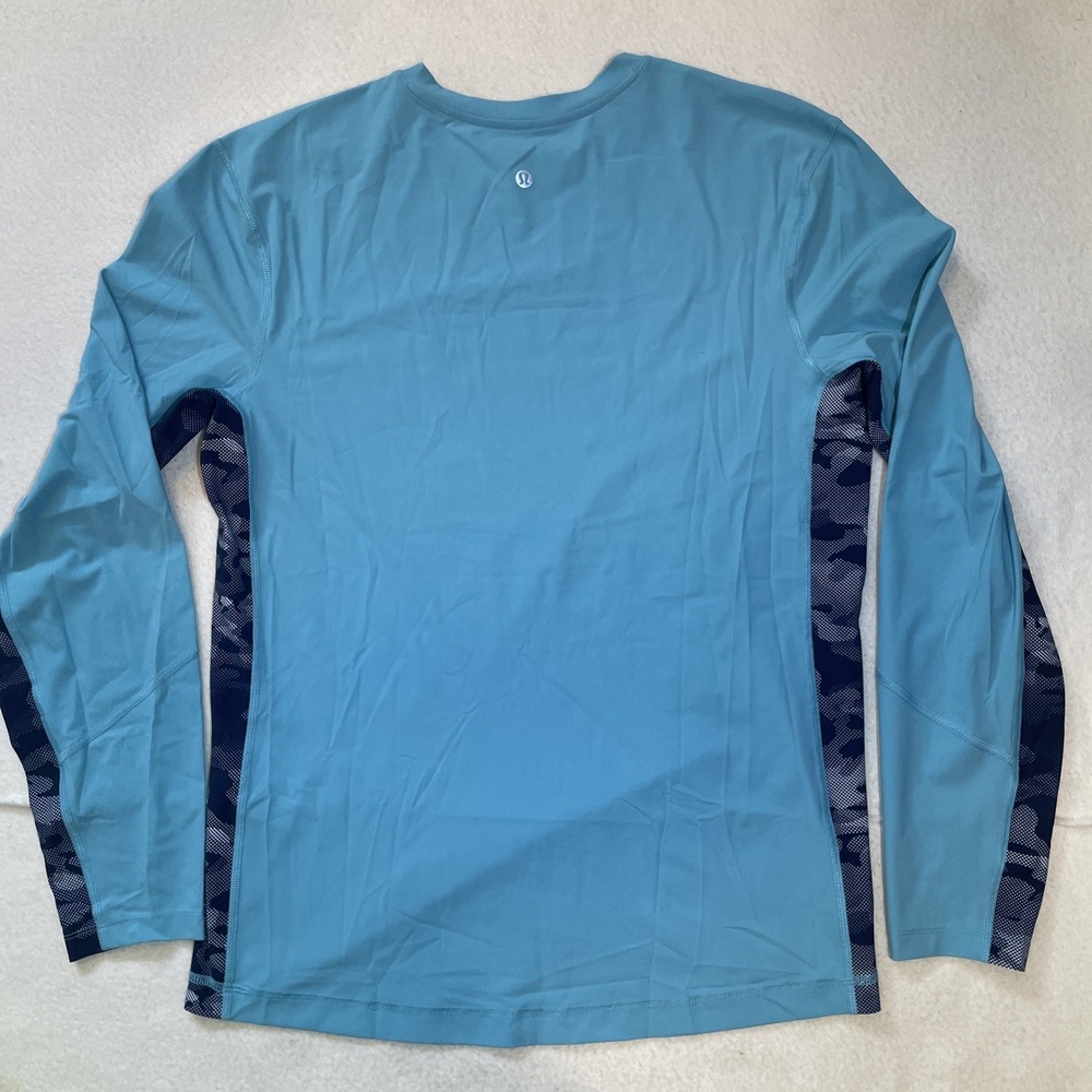 Lululemon Long Sleeve Shirt Mens Size L Blue‎ Stretch Camo Workout Gym Sun Shirt